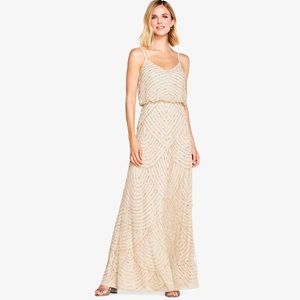 Adrianna Papell Art Deco beaded blouson gown in champ gold